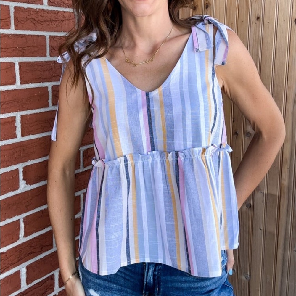 Striped Sleeveless Top with Tie Shoulders